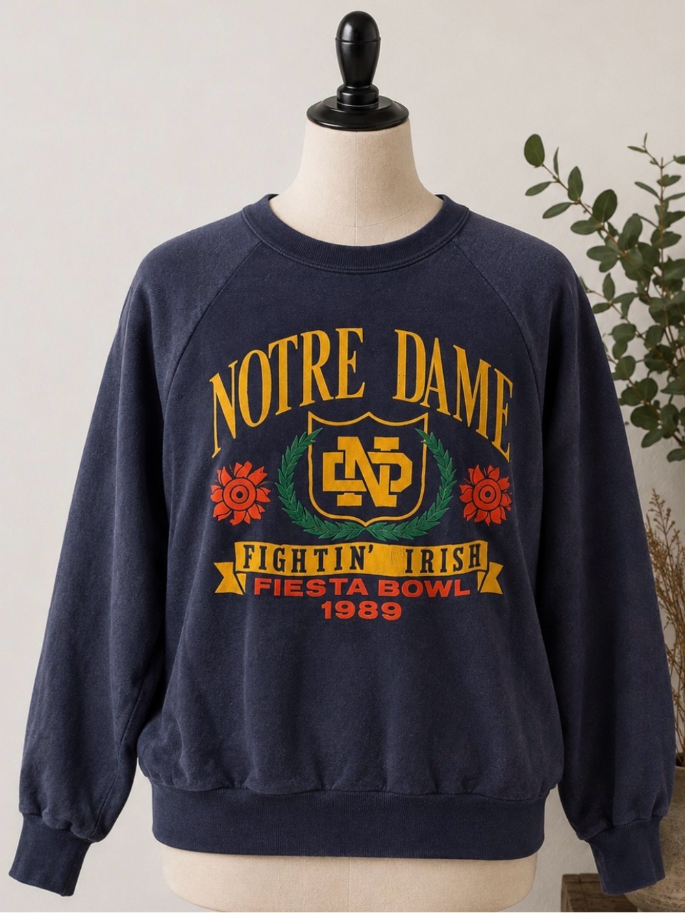 Notre Dame Fightin' Irish - vintage 80s- cotton-Navy Vintage Crewneck pullover